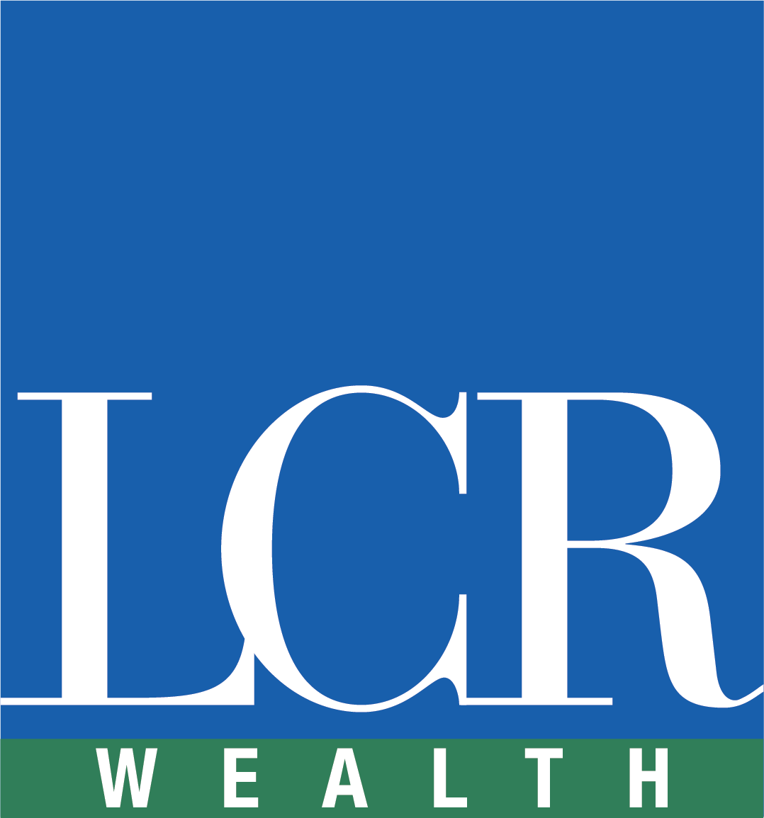 LCR Wealth logo in white on a blue and green background