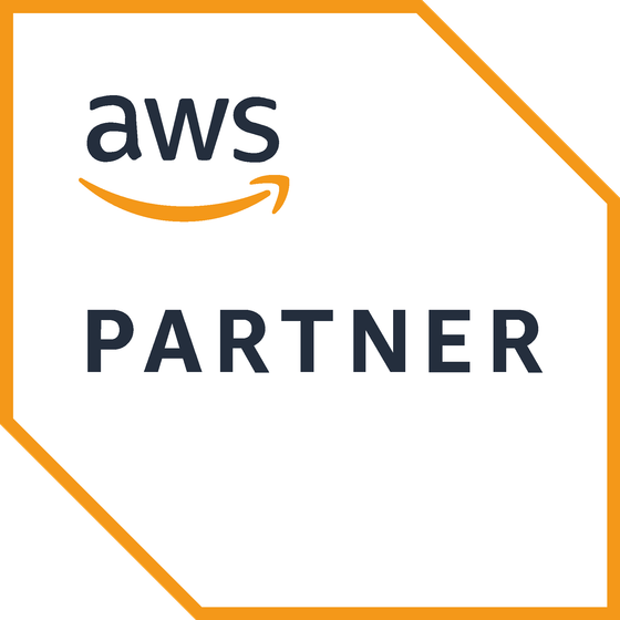 The aws partner logo is in a square with an orange border.