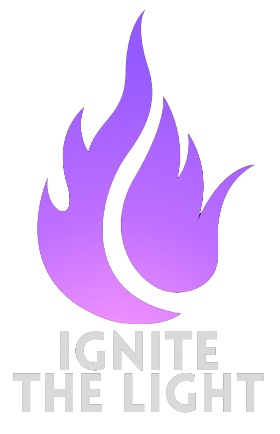 Purple flame logo above the words “IGNITE THE LIGHT” in gray text