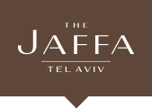 The logo for the jaffa tel aviv is brown and white.