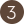 A brown circle with the number three inside of it.