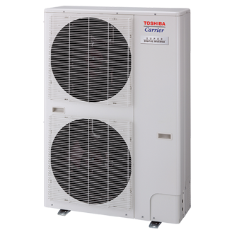 White Toshiba Carrier outdoor air conditioning unit.