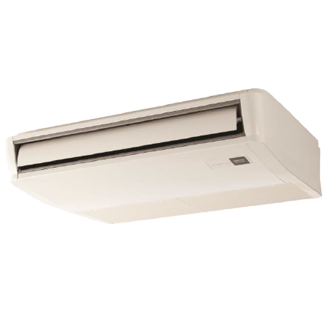 White ceiling-mounted air conditioning unit with horizontal vents.