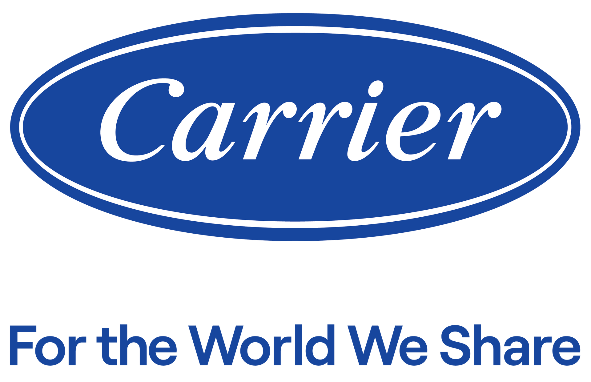 Carrier logo with a blue oval and white text, 
