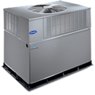 Metallic commercial rooftop HVAC unit.