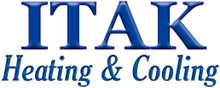 Logo of ITAK Heating & Cooling in blue, serif font.