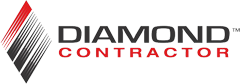 Diamond Contractor logo: diamond shape with red and black stripes; text reads