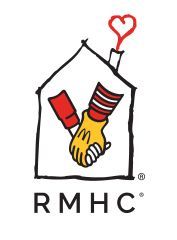 RMHC logo: Two hands clasping in a house outline, heart smoke, red and yellow.