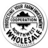 The logo for the northwest wholesale corporation is black and white.