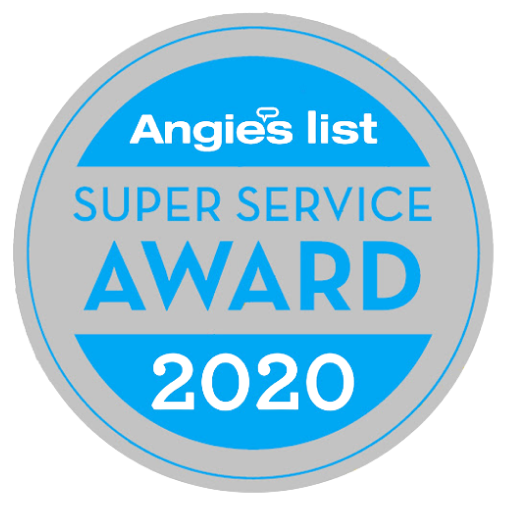 Angie's List Super Service Award 2020 badge in blue and gray.