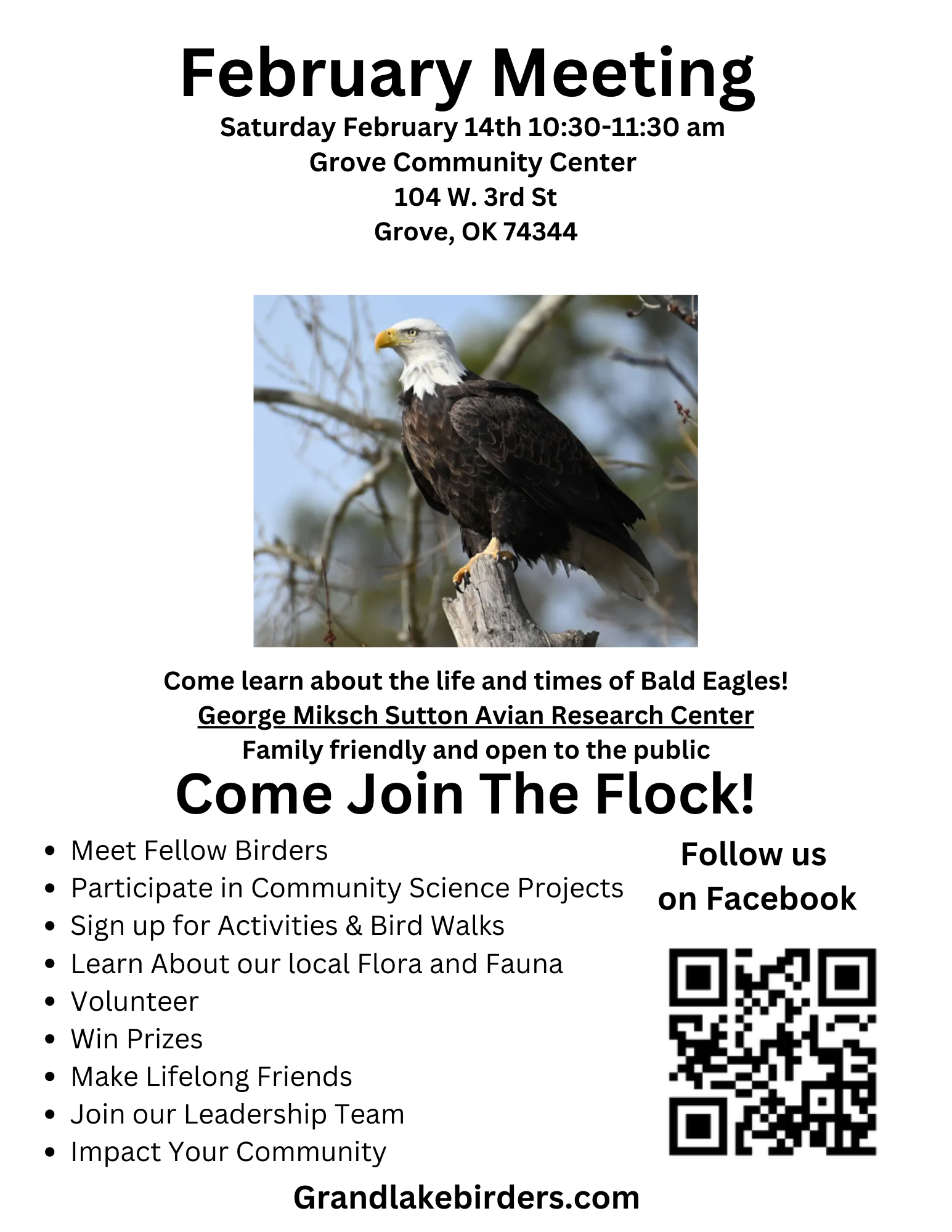 Flyer for a November meeting about Oklahoma mammals. Features a bear photo, meeting details, and a QR code.