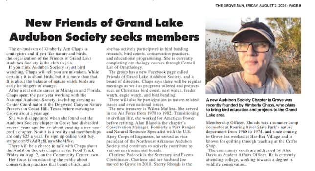 A newspaper article about new friends of grand lake audubon society