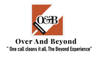 Over And Beyond logo with orange square, black-and-white emblem, and tagline &ldquo;One call cleans it all, The Beyond Experience&rdquo;