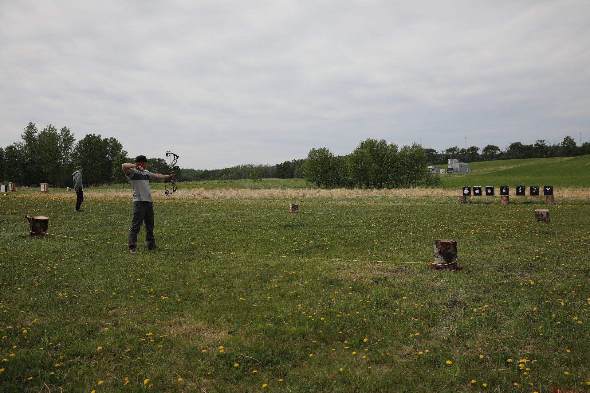 Shooting with a bow at targets.  Practice area.