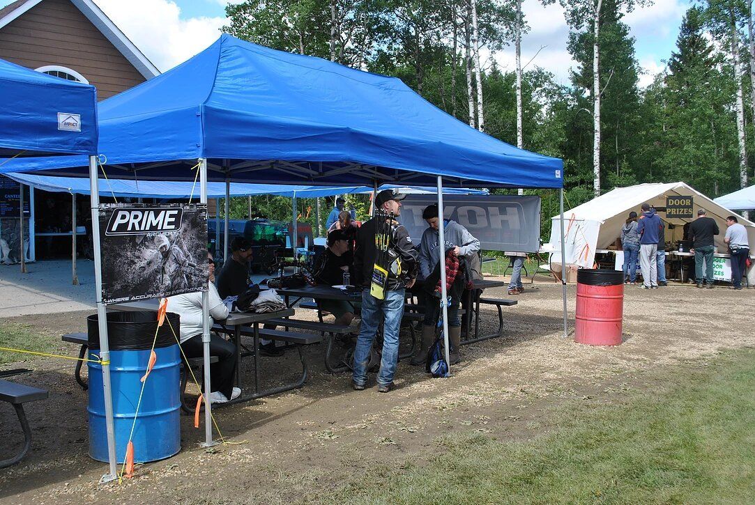 A blue tent with the word prime on it