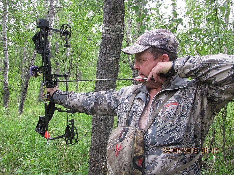 Archery shooting an arrow at a field target.