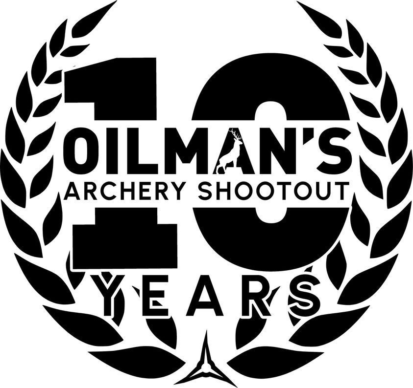 A black and white logo for oilman 's archery shootout.