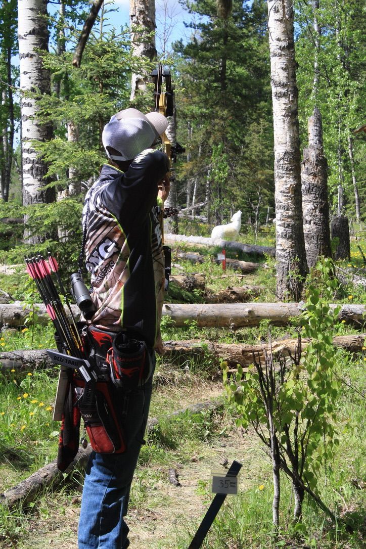 Archer shooting arrow at target