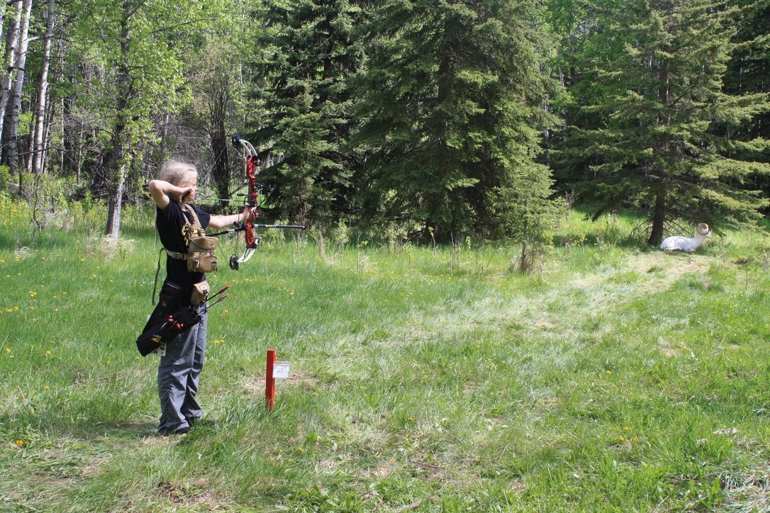 Archer shooting arrow at target