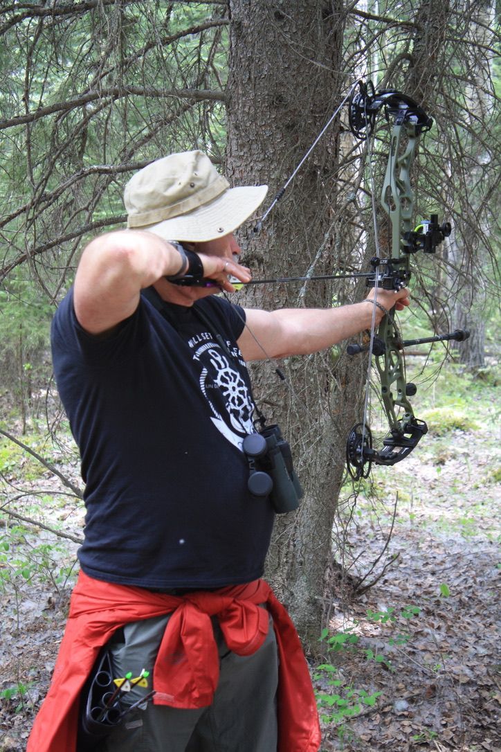 Archer shooting arrow at target
