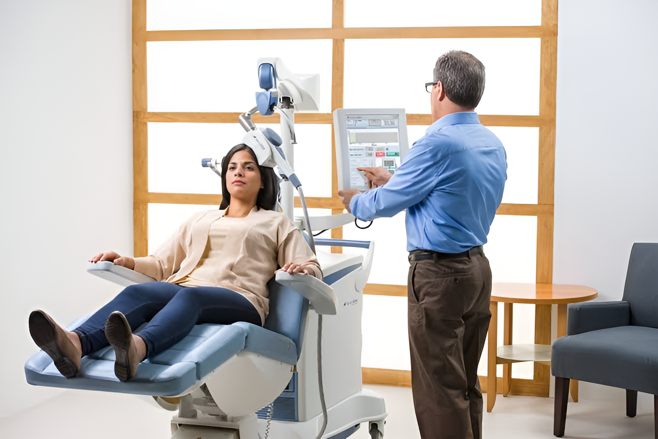 A lady come to do the tms therapy from doctor