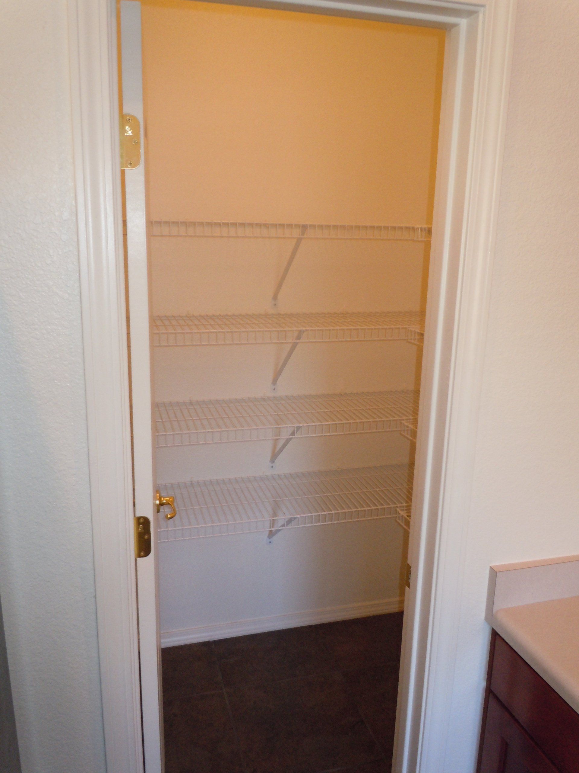 A closet with shelves and a door that is open