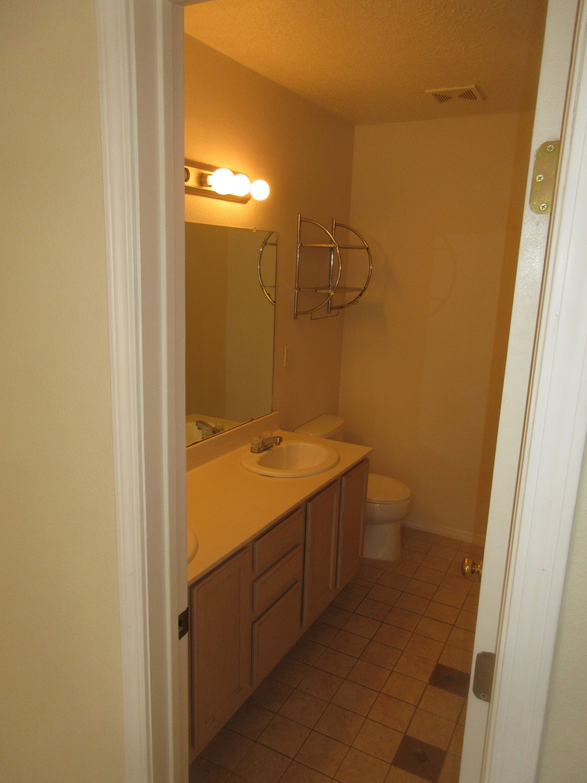 A bathroom with a sink a toilet and a mirror