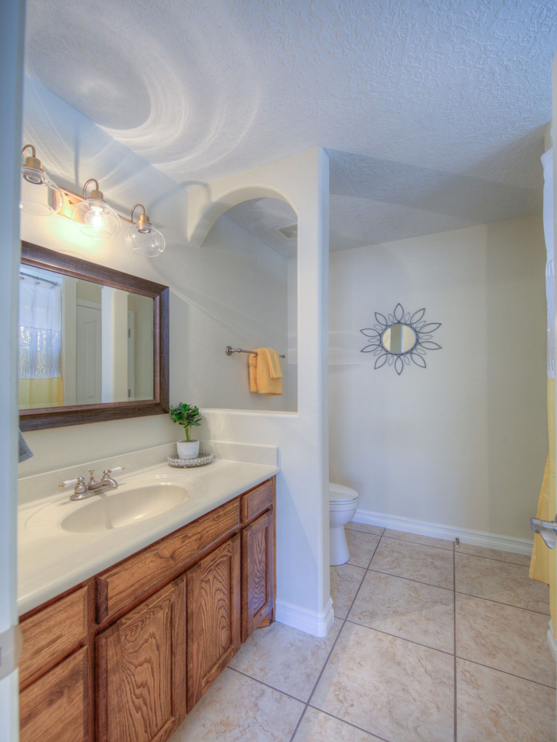 A bathroom with a sink a mirror and a toilet