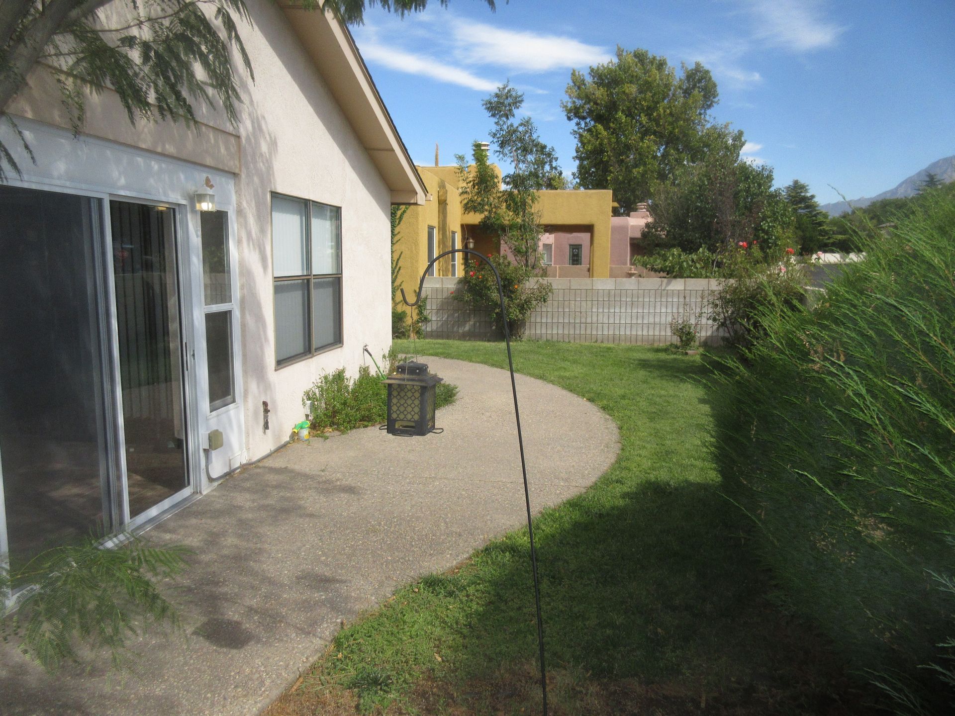 A house with a patio in front of it