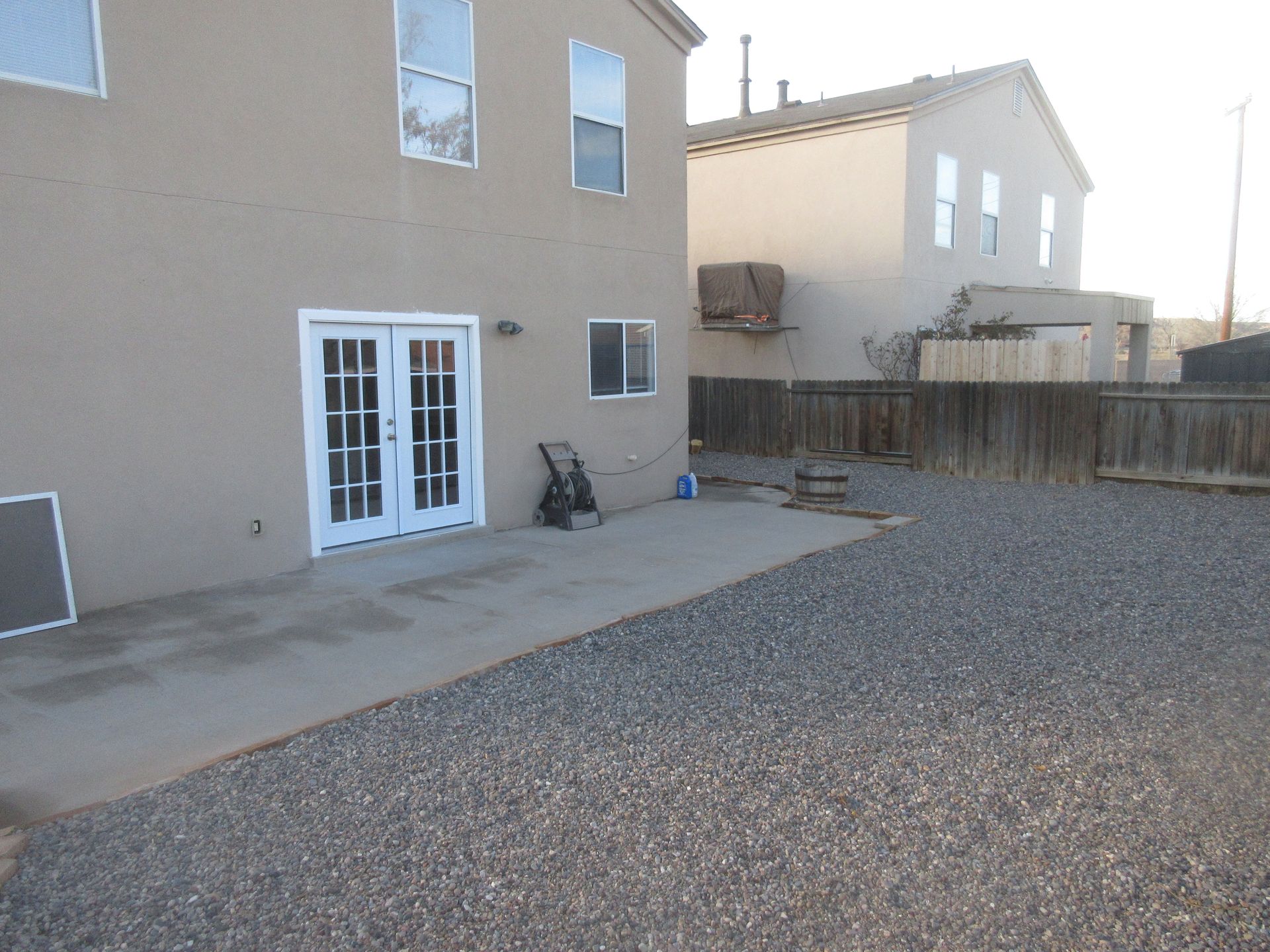 A house with a patio in front of it