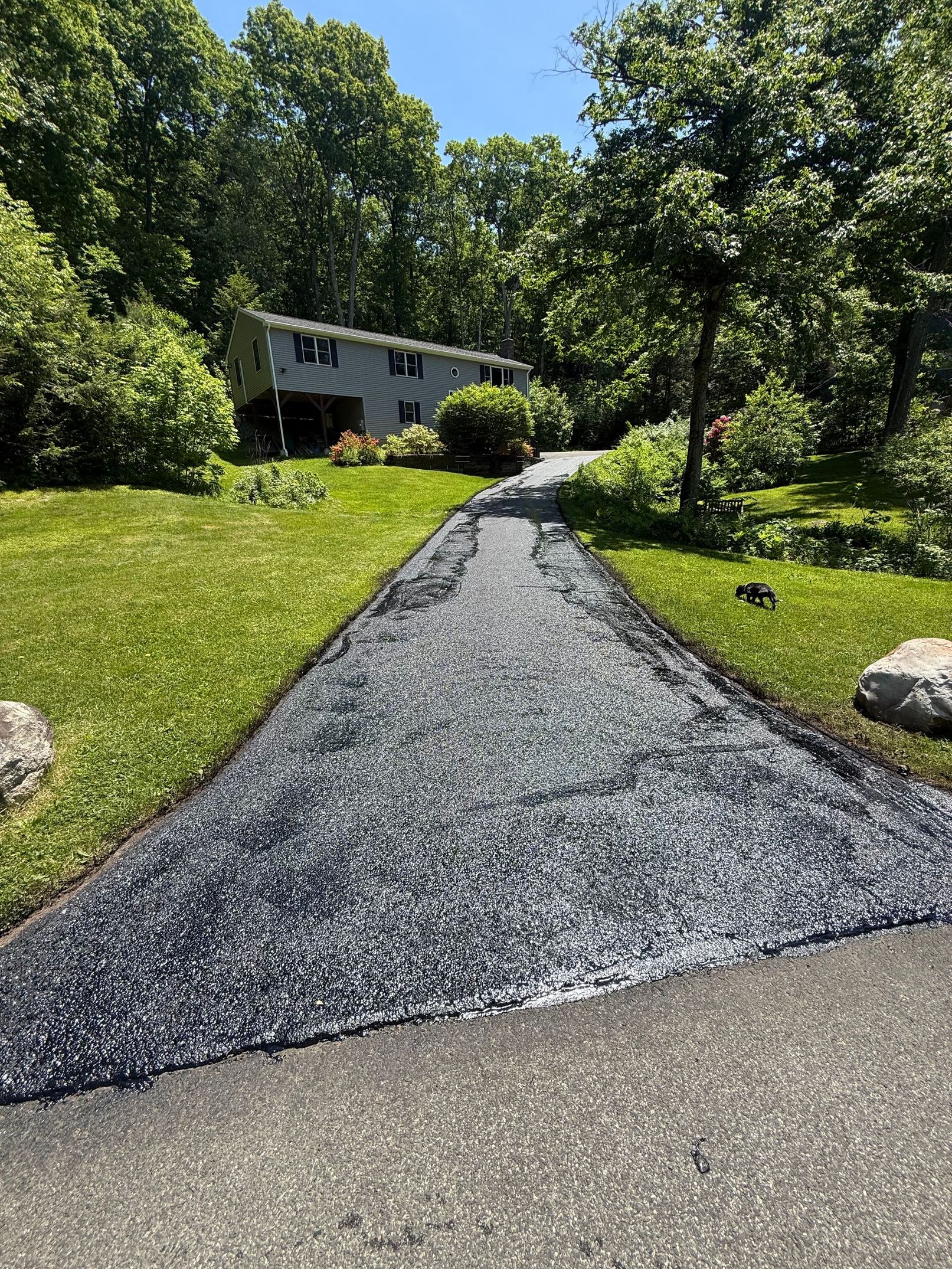 Freshly sealcoated residential driveway
