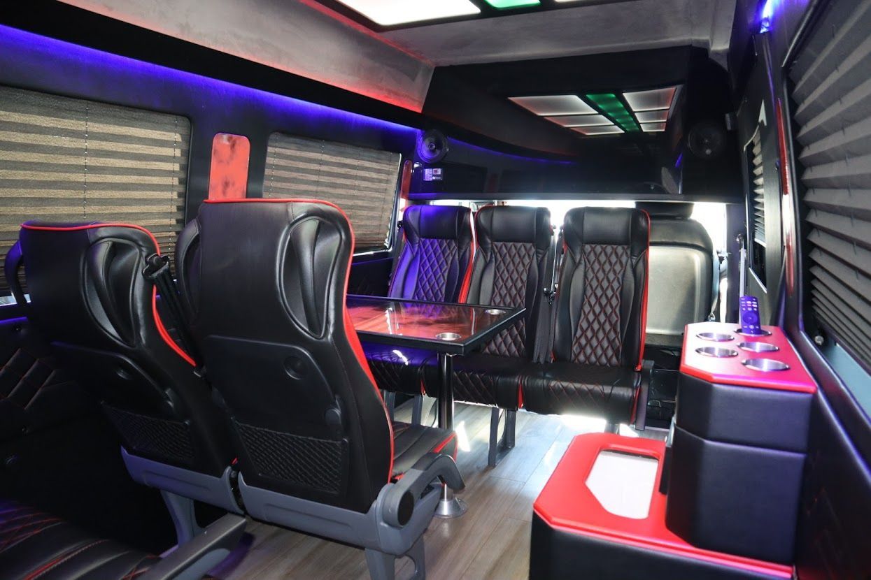 Sprinter van parked at a creative shoot, offering a private space for VIPs