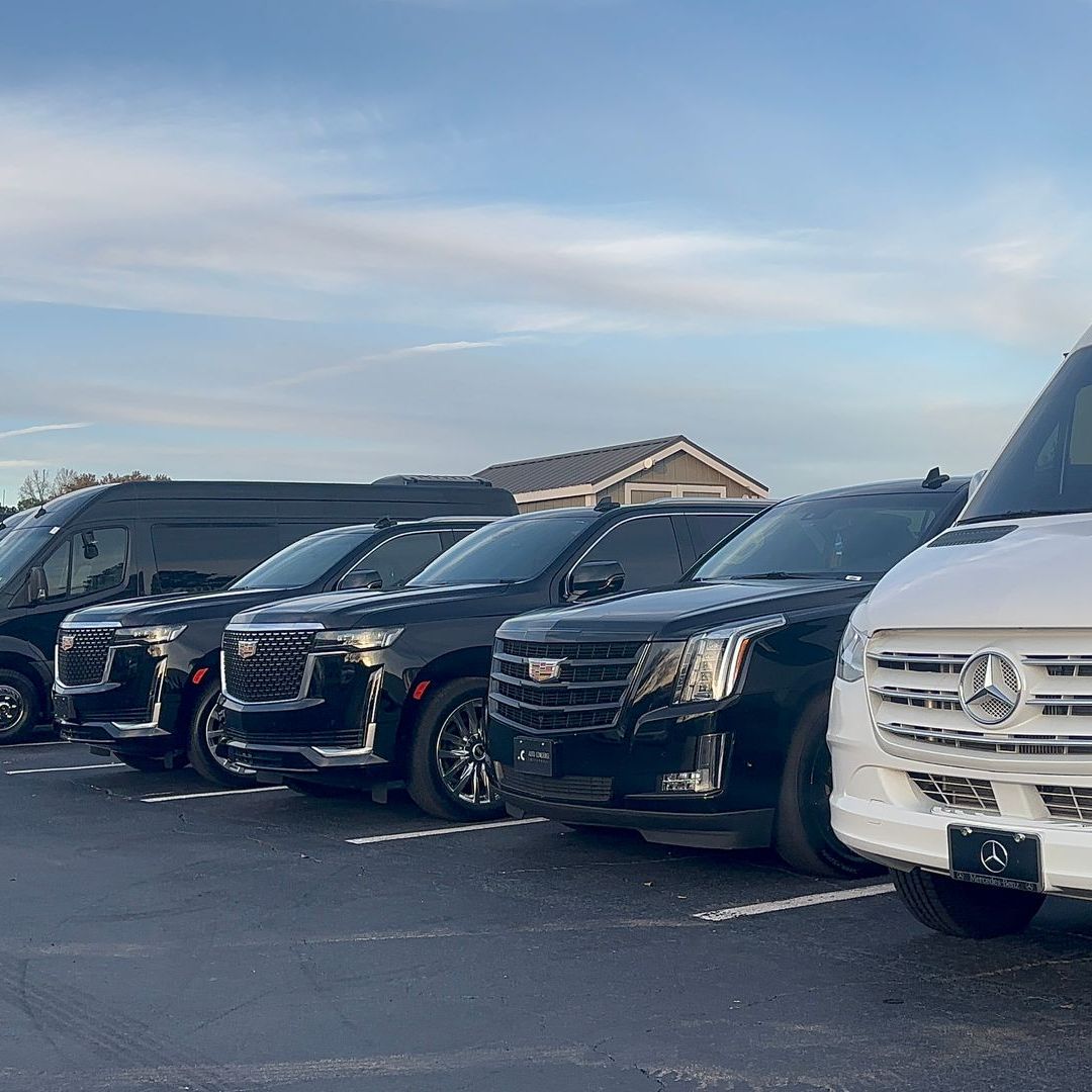 Atlanta luxury transportation fleet featuring black SUVs, black trucks and Sprinters for VIP travel
