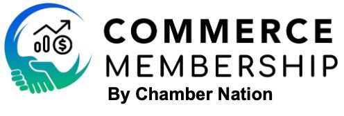 A logo for cm commerce memberships with two hands shaking.