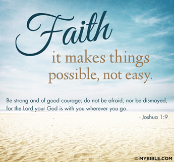 A picture of a beach with the words faith it makes things possible not easy
