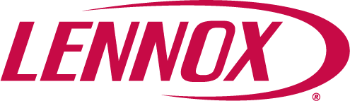 Lennox logo in red text with a curved red line wrapping around the text.