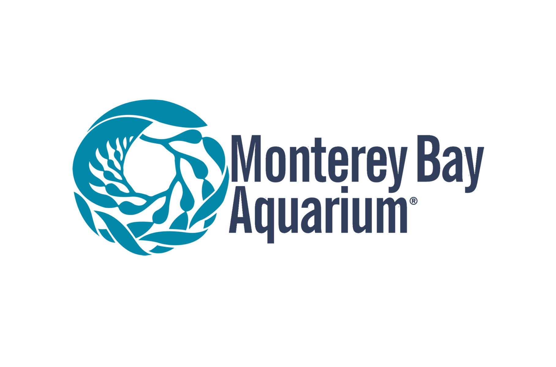 The logo for monterey bay aquarium is a blue circle with a fish in it.