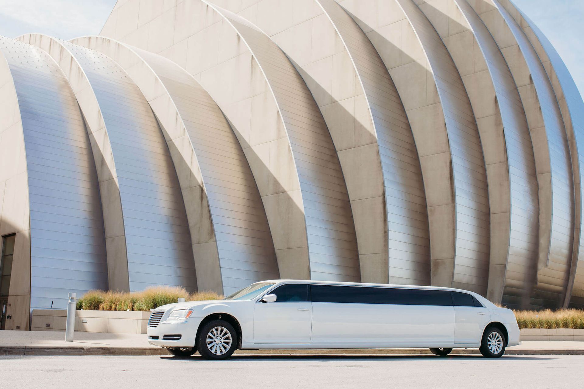 white Chrysler 300 stretch limousine rental KC