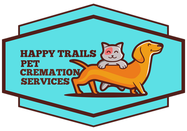 The logo for happy trails pet cremation services shows a dog and a cat.