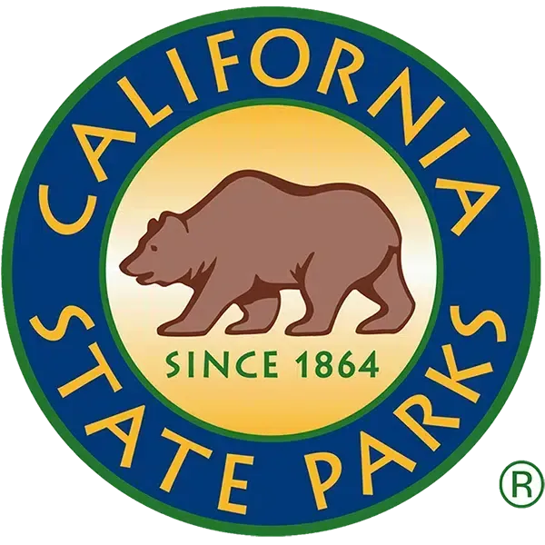 A logo for california state parks with a bear in the center