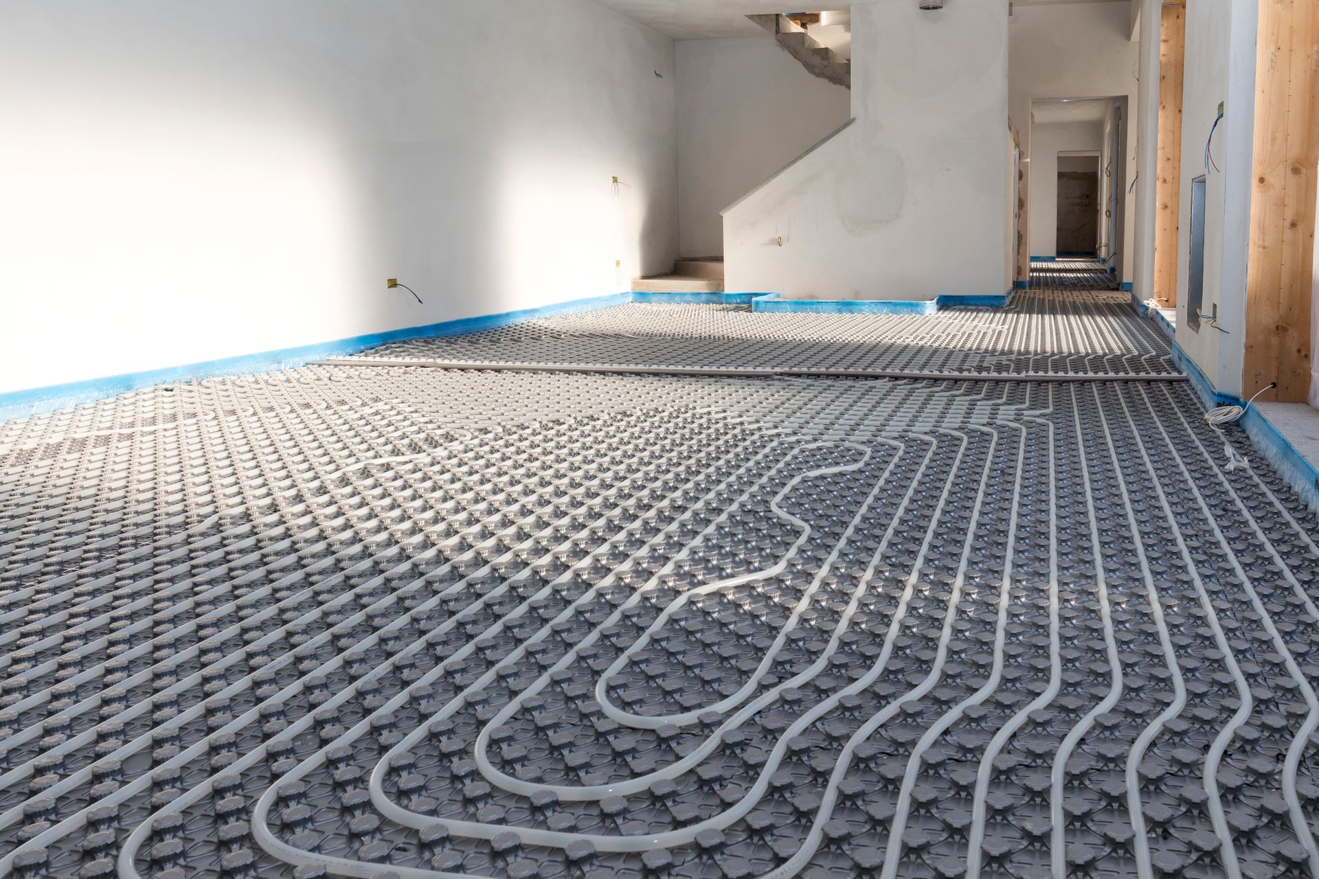 A room with a floor heating system in it.