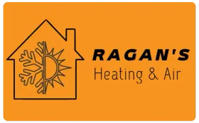 Hexagon logo with mountains, trees, and campfire in orange and blue.