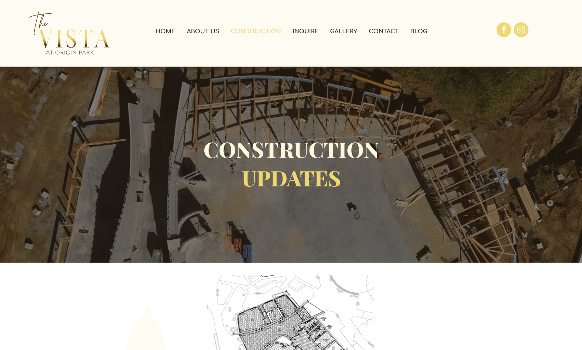 Construction site aerial view with framing, text