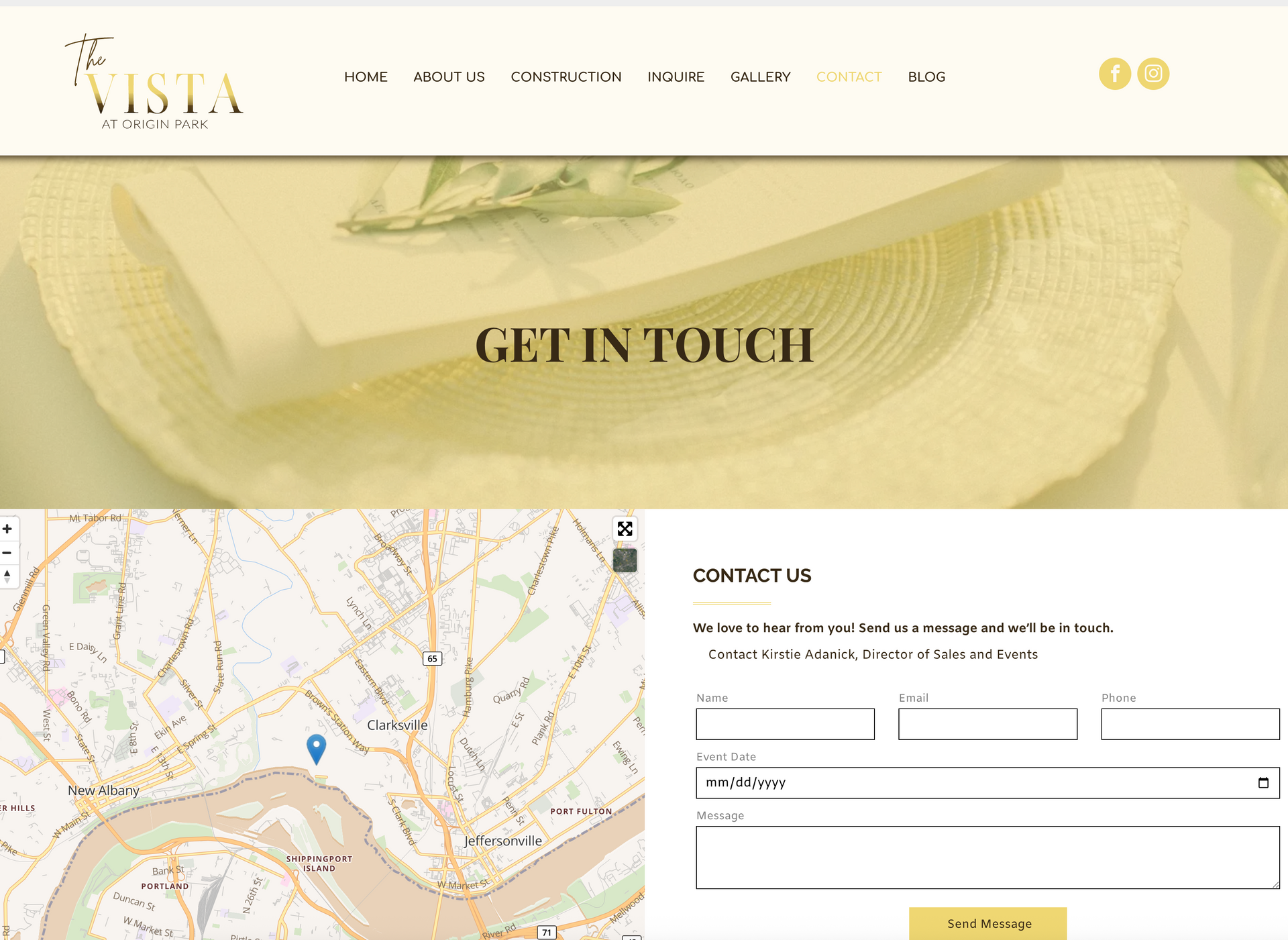Website contact page with a map and contact form.