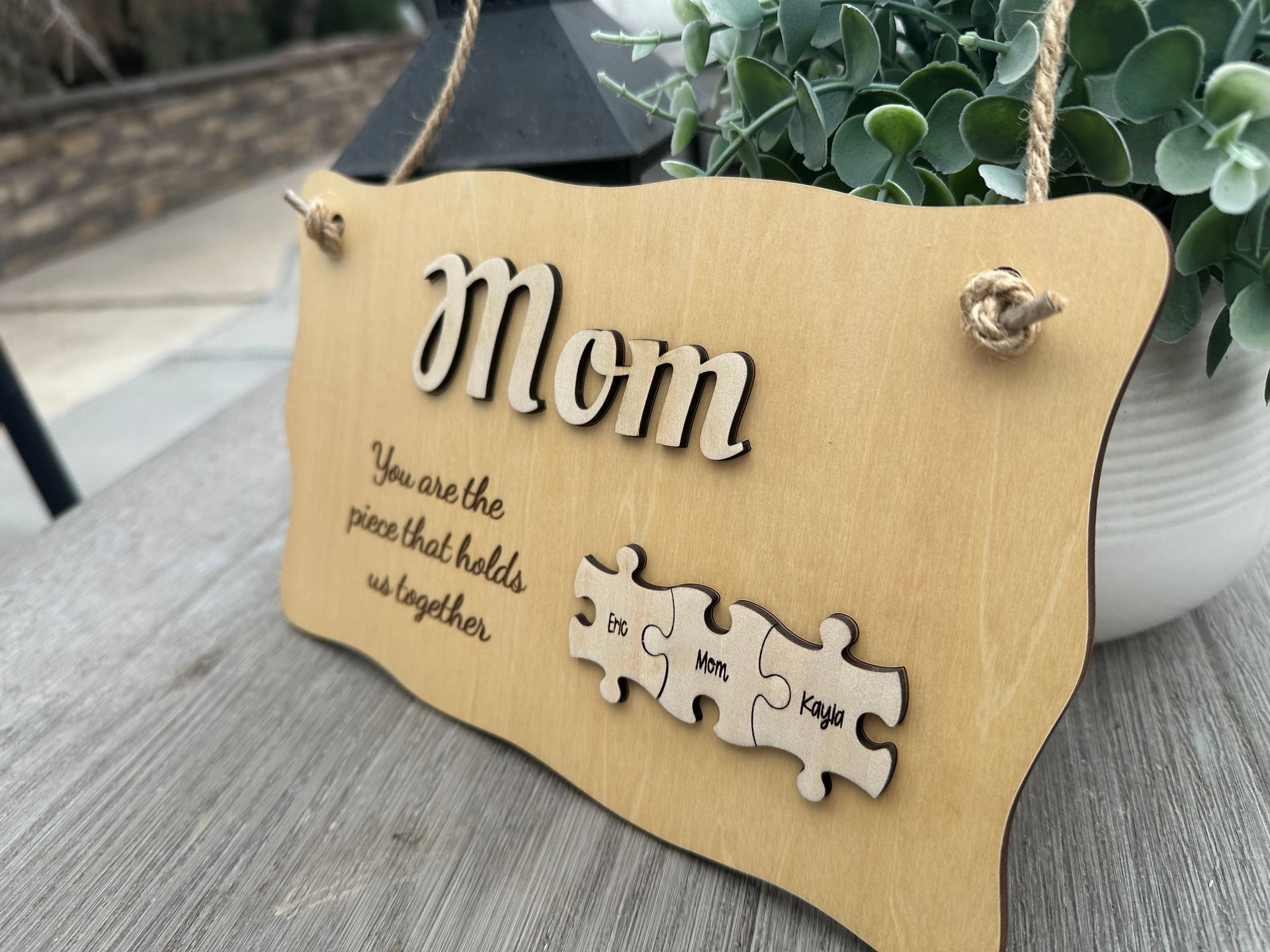 Custom Engraved Mom Puzzle Sign