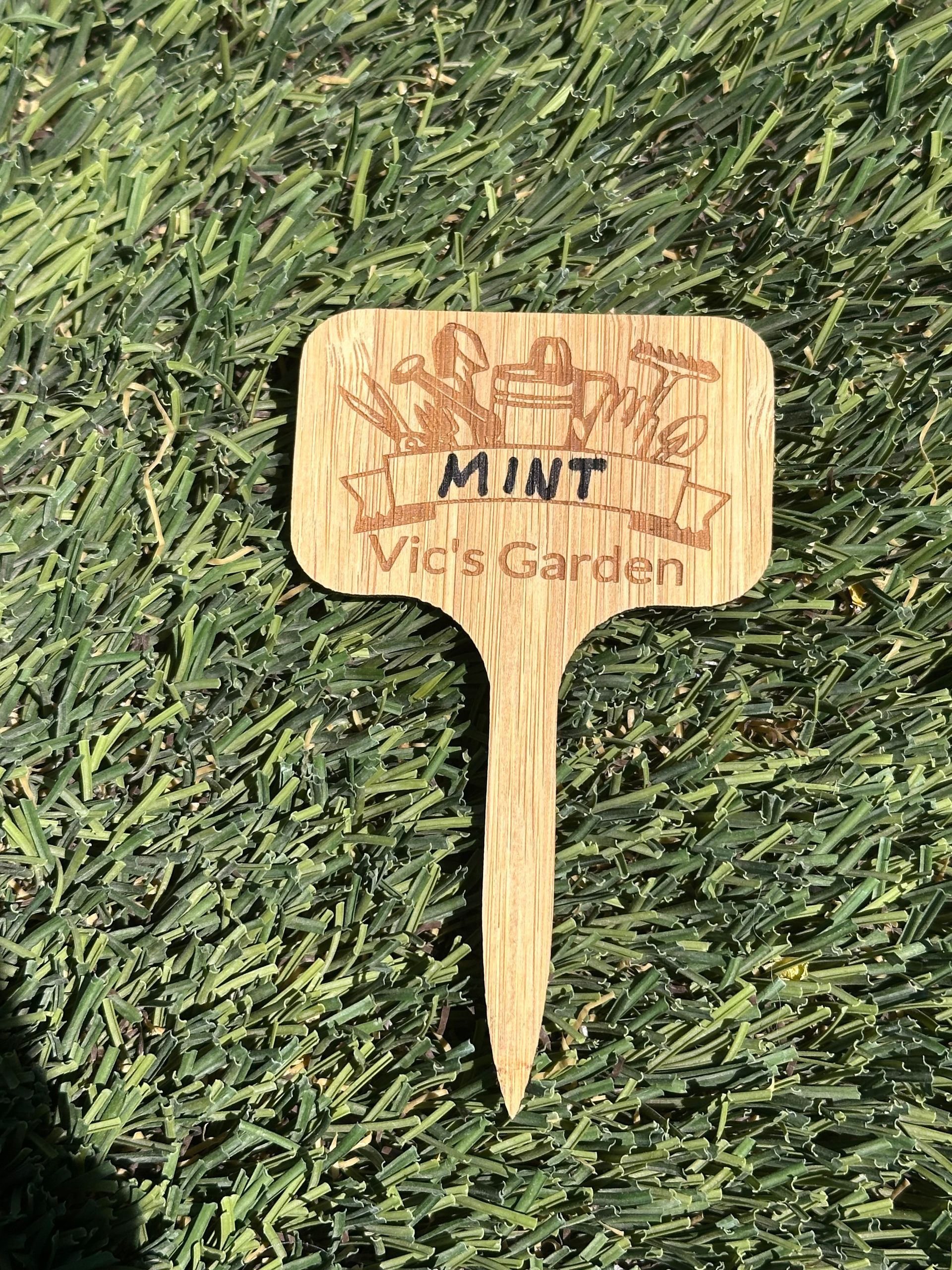 Custom Engraved Bamboo Garden Markers – 25 Pack with Pen