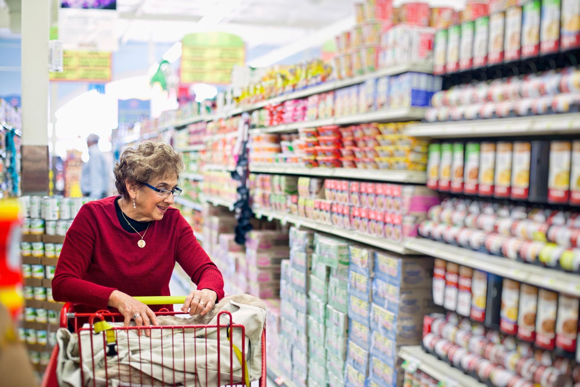 Senior woman shopping in grocery store — Birmingham, AL — Helping Hand Services Inc