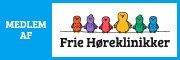 Logo fra Frie Høreklinikker. 6 fugle i farver der sidder på række