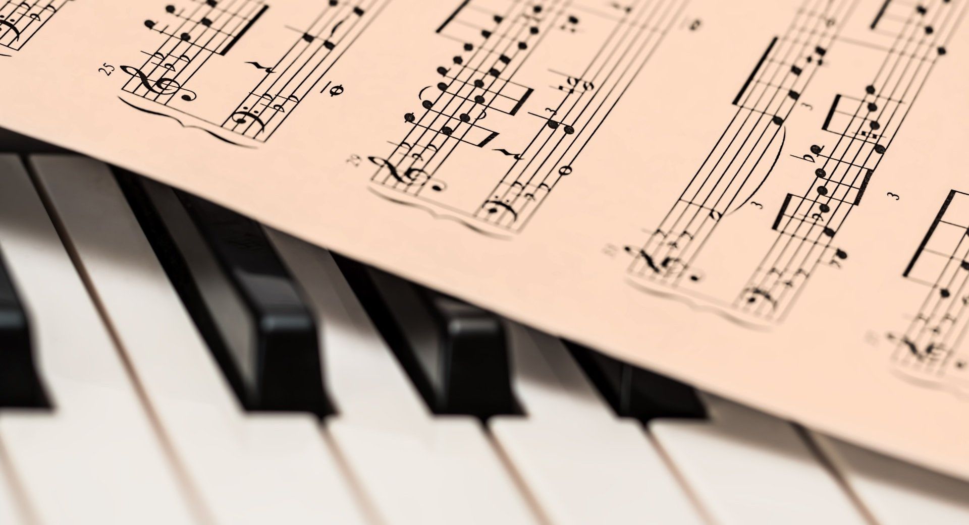 a sheet of music is sitting on top of a piano keyboard .