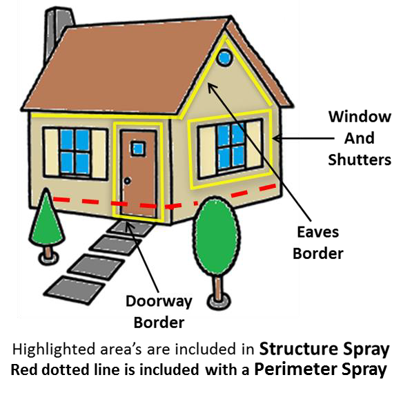 a diagram of a house showing the doorway border and window and shutters